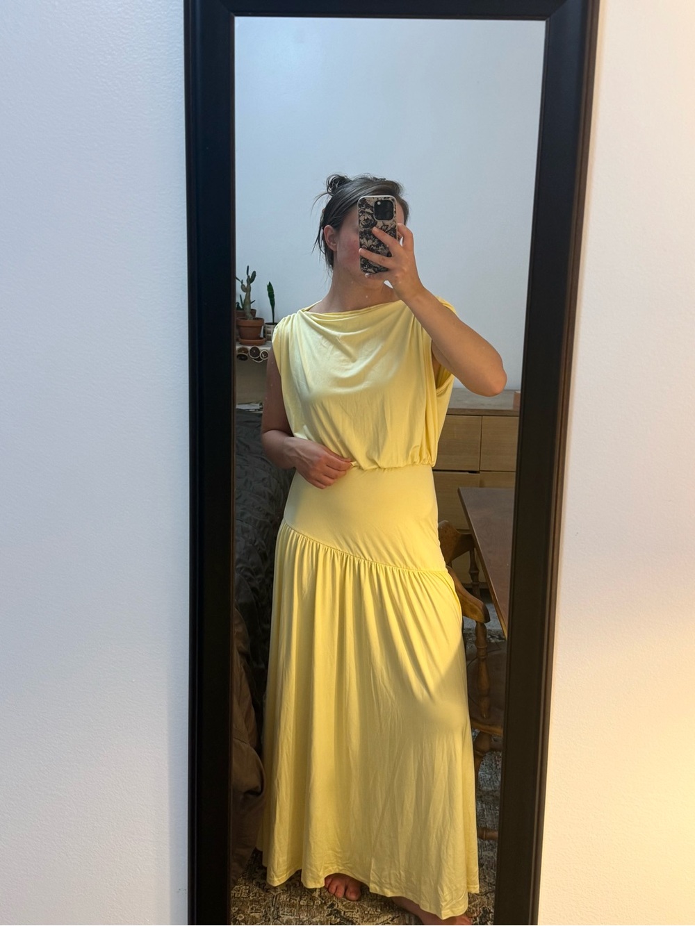 Yellow Maxi Dress with Draped Bodice